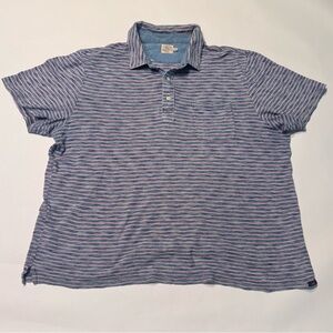 Faherty Polo Shirt Mens Baypoint Regatta Blue Blush Pink Striped Cotton XXL